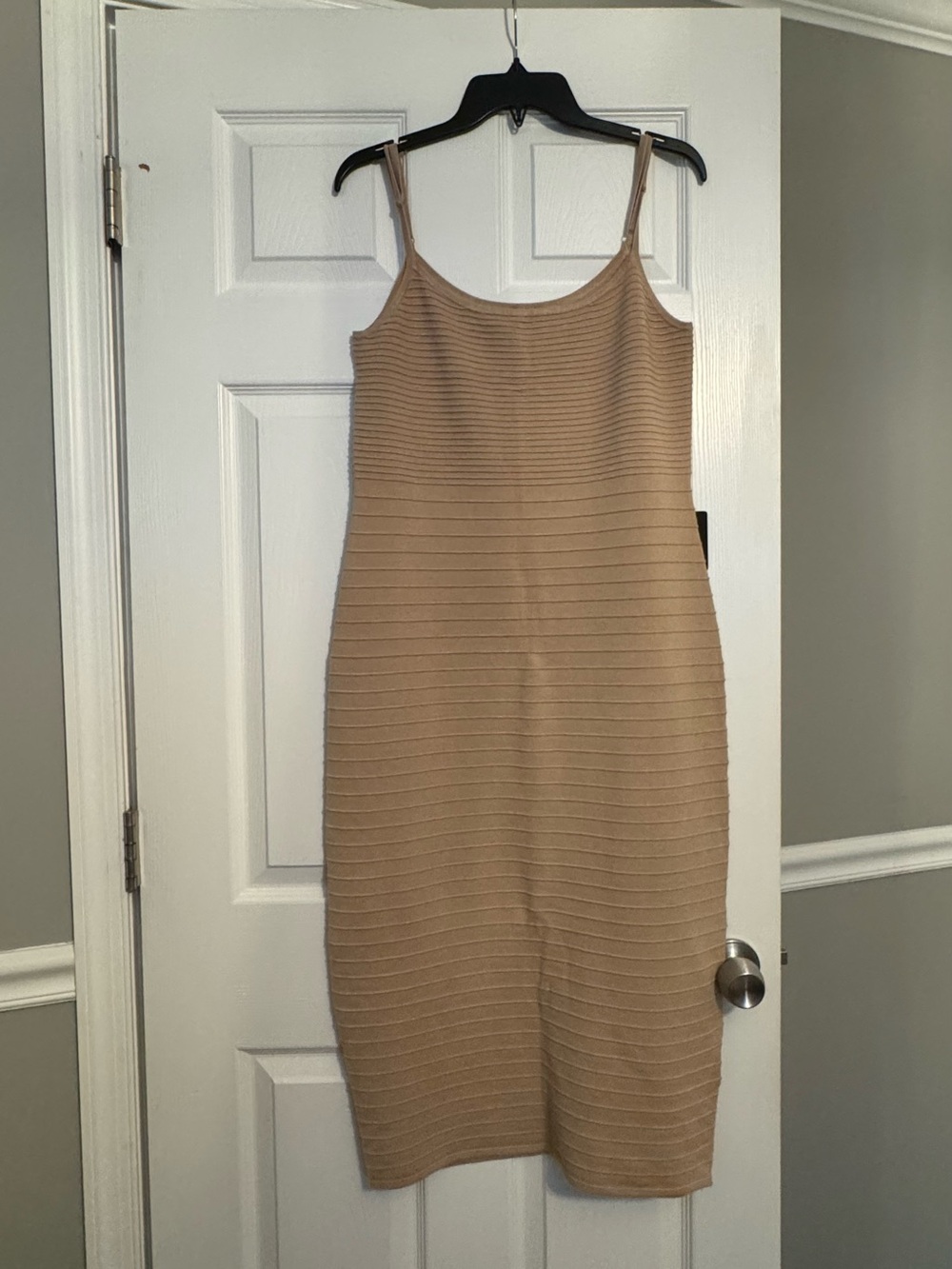 Express Beige Ribbed Midi Dress with Thin Straps